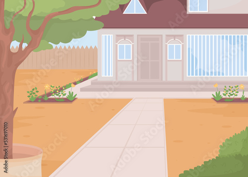 Modern house with large windows flat color vector illustration. Contemporary building with large front yard. Cottage. Fully editable 2D simple cartoon cityscape with home exterior on background