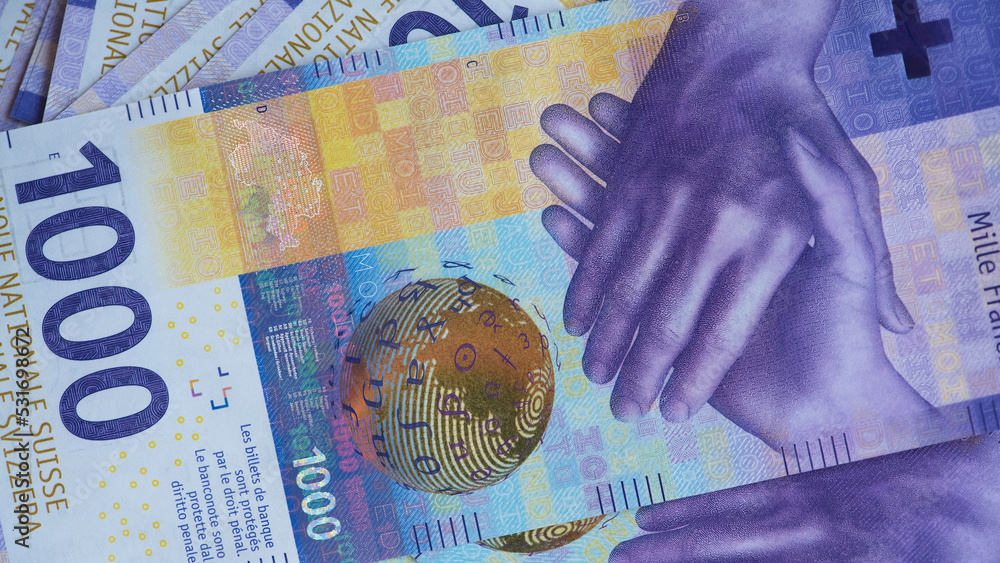 Background 1000 swiss francs bank notes