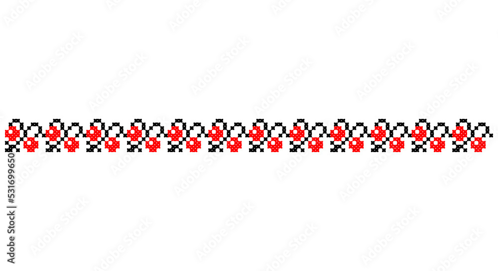 Embroidered good like old handmade cross-stitch ethnic Ukraine pattern. Ukrainian towel ornament, rushnyk called, vector. Embroidered good like old handmade cross-stitch ethnic Ukraine pattern. Ukrainian towel ornament, rushnyk called, vector.