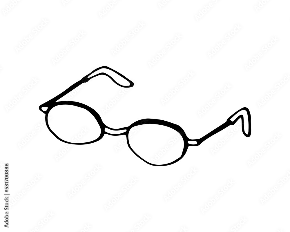 Hand-drawn glasses on white background. Contour vector illustration. Hand-drawn glasses on white background. Contour vector illustration.