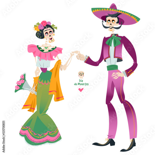 Skeleton couple in love. Dia de Muertos. Mexican tradition