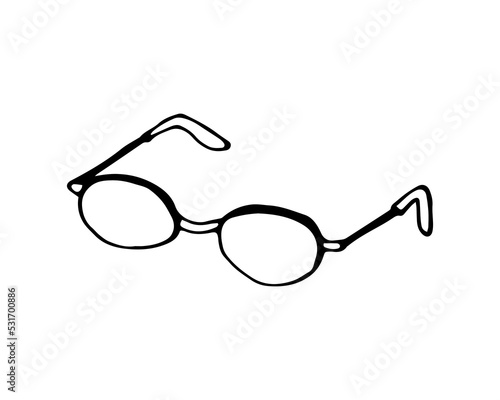 Hand-drawn glasses on white background. Contour vector illustration.