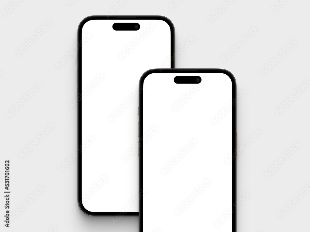 Mockup comparative background with two modern frameless expensive phones on a white background. 3d render Smartphone frameless with a blank screen for Infographic App Web Mockup comparative background with two modern frameless expensive phones on a white background. 3d render Smartphone frameless with a blank screen for Infographic App Web
