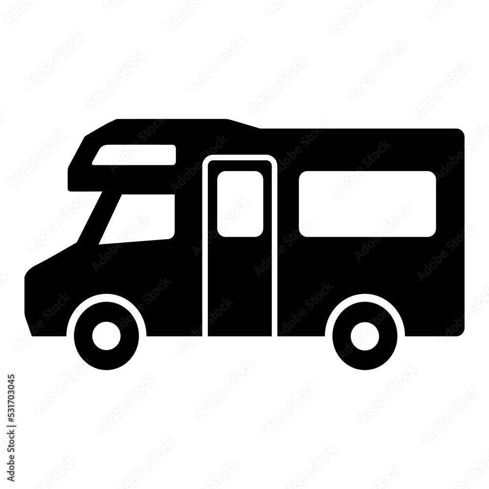 Icono viaje de vacaciones. Silueta aislada de autocaravana Icono viaje de vacaciones. Silueta aislada de autocaravana