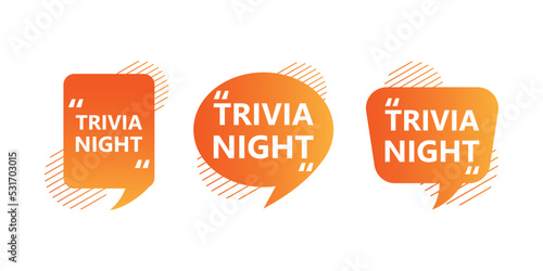 Trivia night label for promo design. trivia night labels, stickers or tags for quiz games. Quiz design elements and promotions with free gifts.