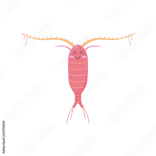 Smiling zooplankton, cartoon character - flat vector illustration isolated on whie background.