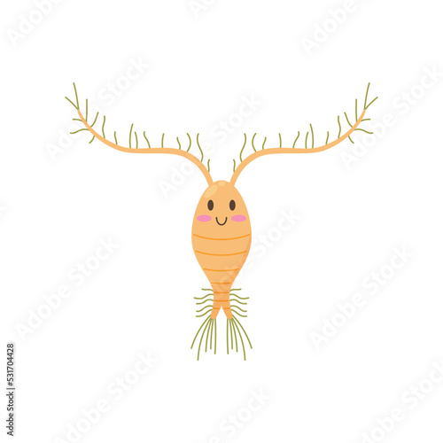 Funny zooplankton with smiling face, flat vector illustration isolated on white background.