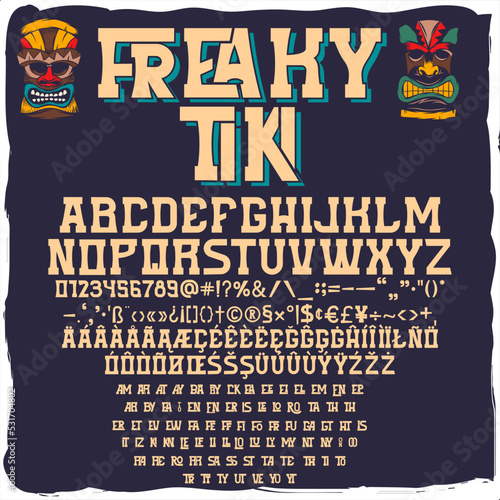 Hawaiian freaky tiki font with a lot of ligatures and multilingual characters