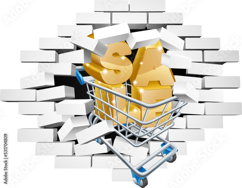 Sale Shopping Cart Breaking Wall