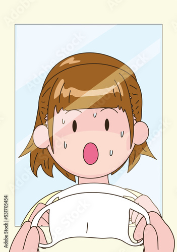 マスク焼けの人　日焼け　女の子　ベクターイラスト