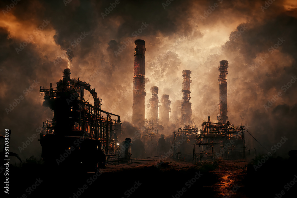 Macabre Mystical Haunted Old Industrial Buildings 3D Art Illustration