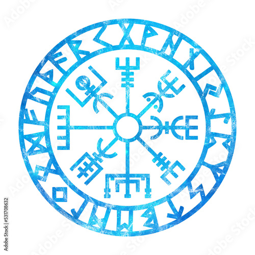 Vegvisir, viking symbol, Futhark runes circle, protection amulet, Norse mythology, isolated 