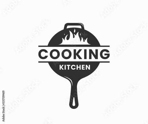 Old Skillet Cast Iron Pan Logo. Classic Restaurant Kitchen Logo Template