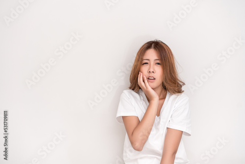 Portrait woman look tired isolated on white background