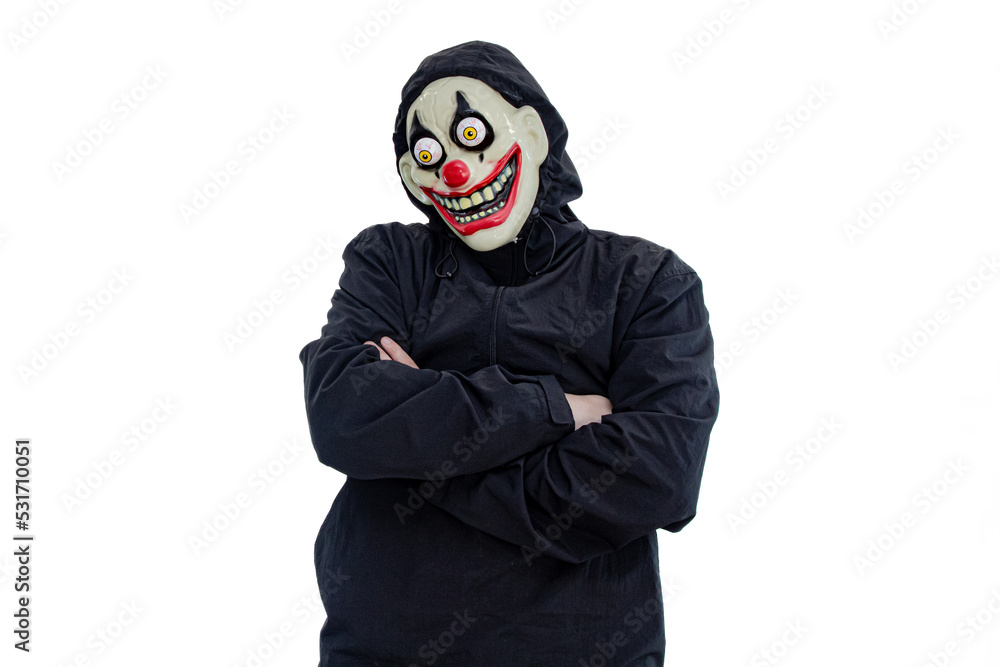 Portrait of a evil clown and Halloween theme: isolated on a white background
