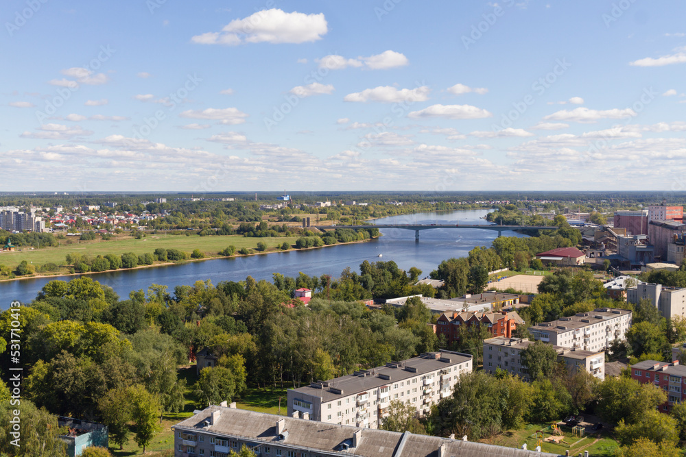 View of the Volga river in Tver. Landscape with river Volga in Tver, Russia.