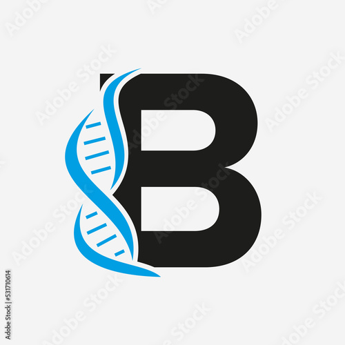 Initial DNA Logo On Letter B Vector Template For Healthcare Sign