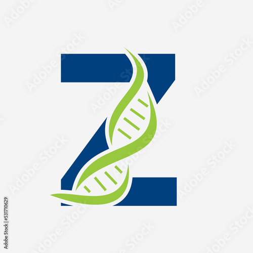 Initial DNA Logo On Letter Z Vector Template For Healthcare Sign