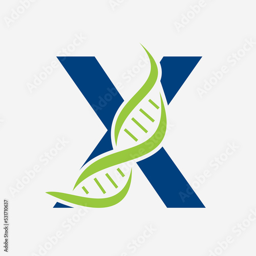 Initial DNA Logo On Letter X Vector Template For Healthcare Sign
