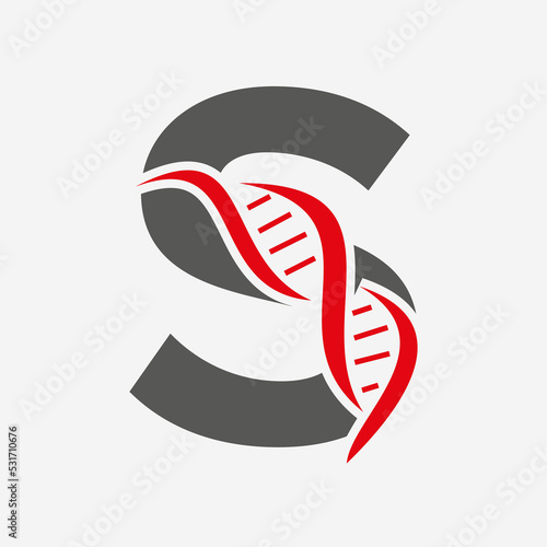 Initial DNA Logo On Letter S Vector Template For Healthcare Sign