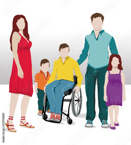Une famille dont le fils est paraplégique.
