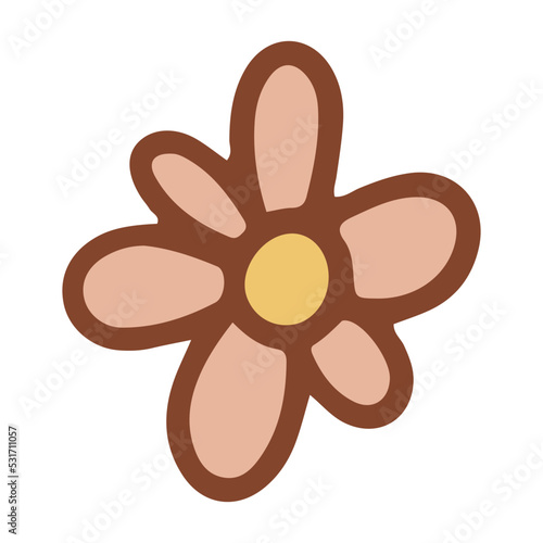 Retro groovy flower. Collection of different flowers in a hippie style. Vector boho illustration isolated on a light background