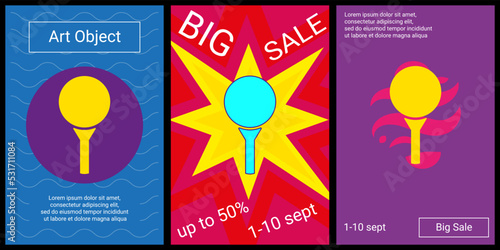 Trendy retro posters for organizing sales and other events. Large golf symbol in the center of each poster. Vector illustration on black background