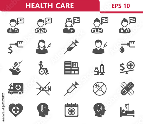 Healthcare Icons. Health Care, Medical, Hospital Vector Icon Set