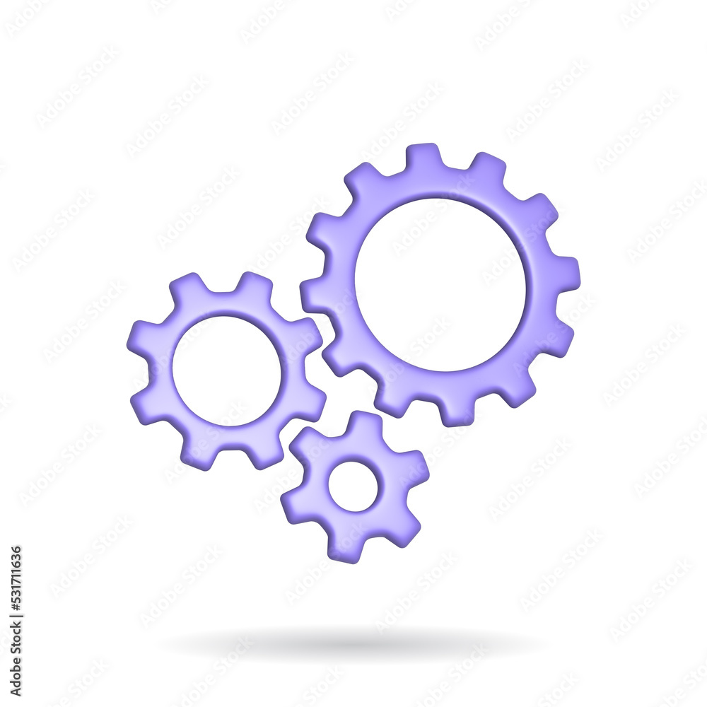 3d rendering setting gear icon. Illustration with shadow isolated on white. 3d rendering setting gear icon. Illustration with shadow isolated on white.