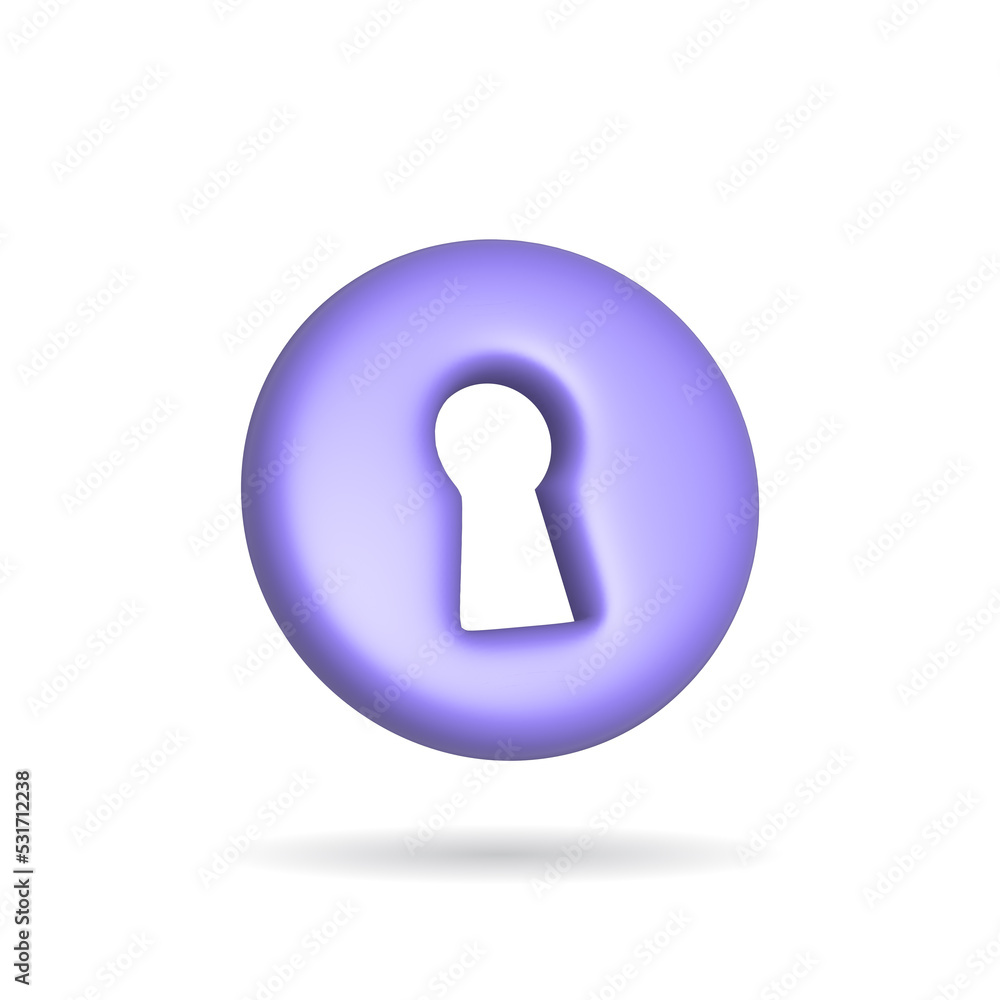 3d rendering key icon. Illustration with shadow isolated on white.