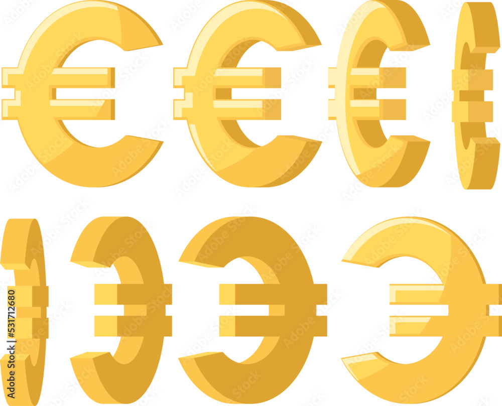 Obraz premium Euro sign set, spinning on a white background.