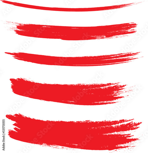 Red brush stroke set isolated on background. Collection of trendy brush stroke vector for red ink paint  grunge backdrop  dirt banner  watercolor design and dirty texture. Brush stroke vector