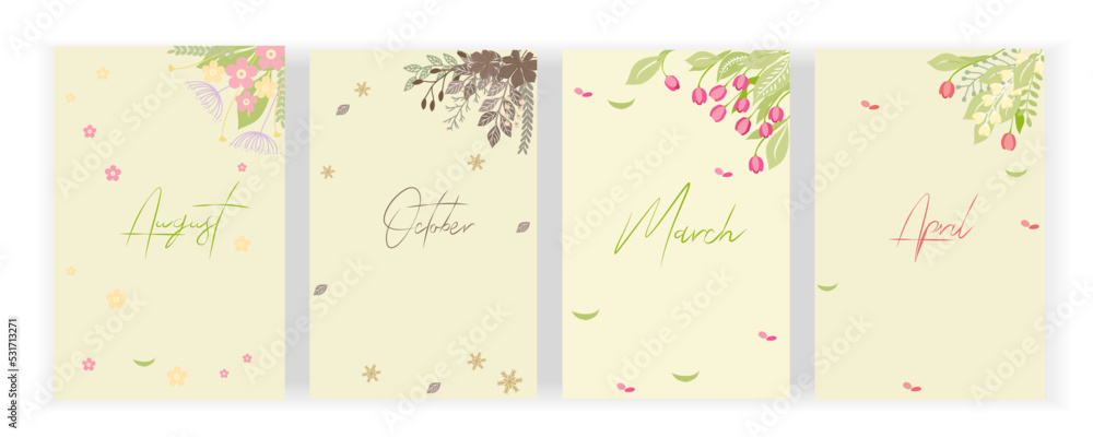 Set of trendy Autumn, Fall, Spring, Summer floral backgrounds. Graphic design for social media posts, mobile apps, cards, invitations, banners design and web/internet ads. Vector illustration. Set of trendy Autumn, Fall, Spring, Summer floral backgrounds. Graphic design for social media posts, mobile apps, cards, invitations, banners design and web/internet ads. Vector illustration.