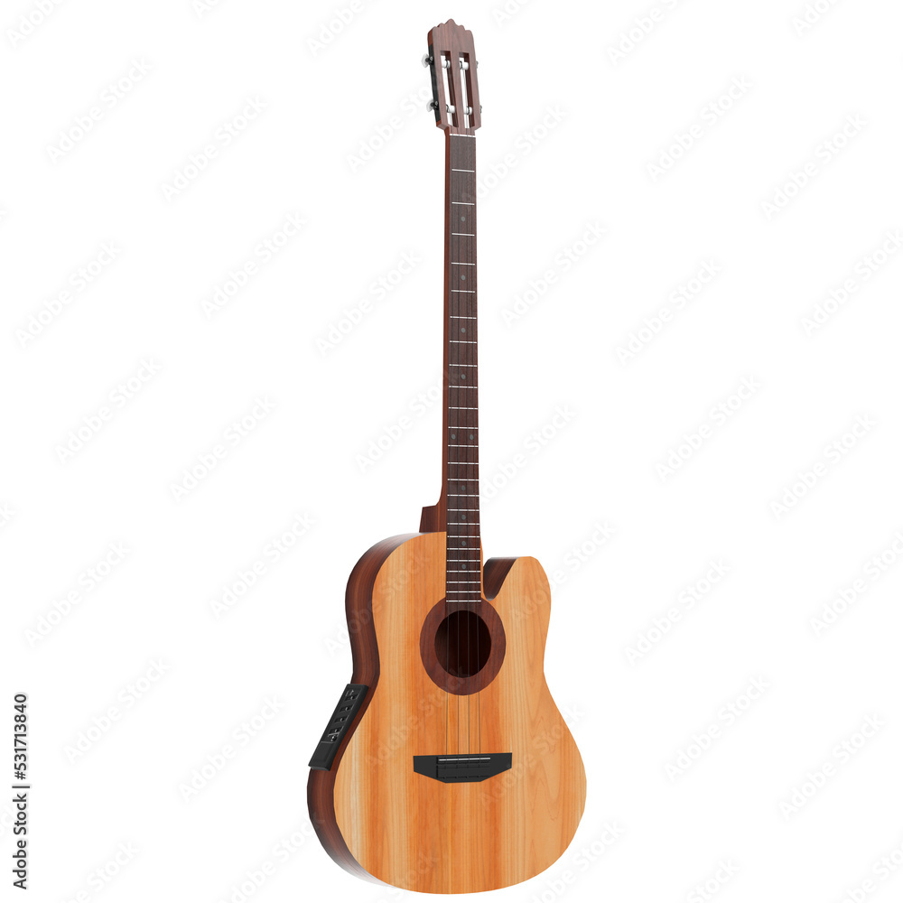 3D rendering illustration of an acoustic bass guitar