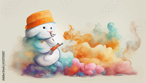 illustration of snowman on colorful cloud abstract perfect for print on Christmas card