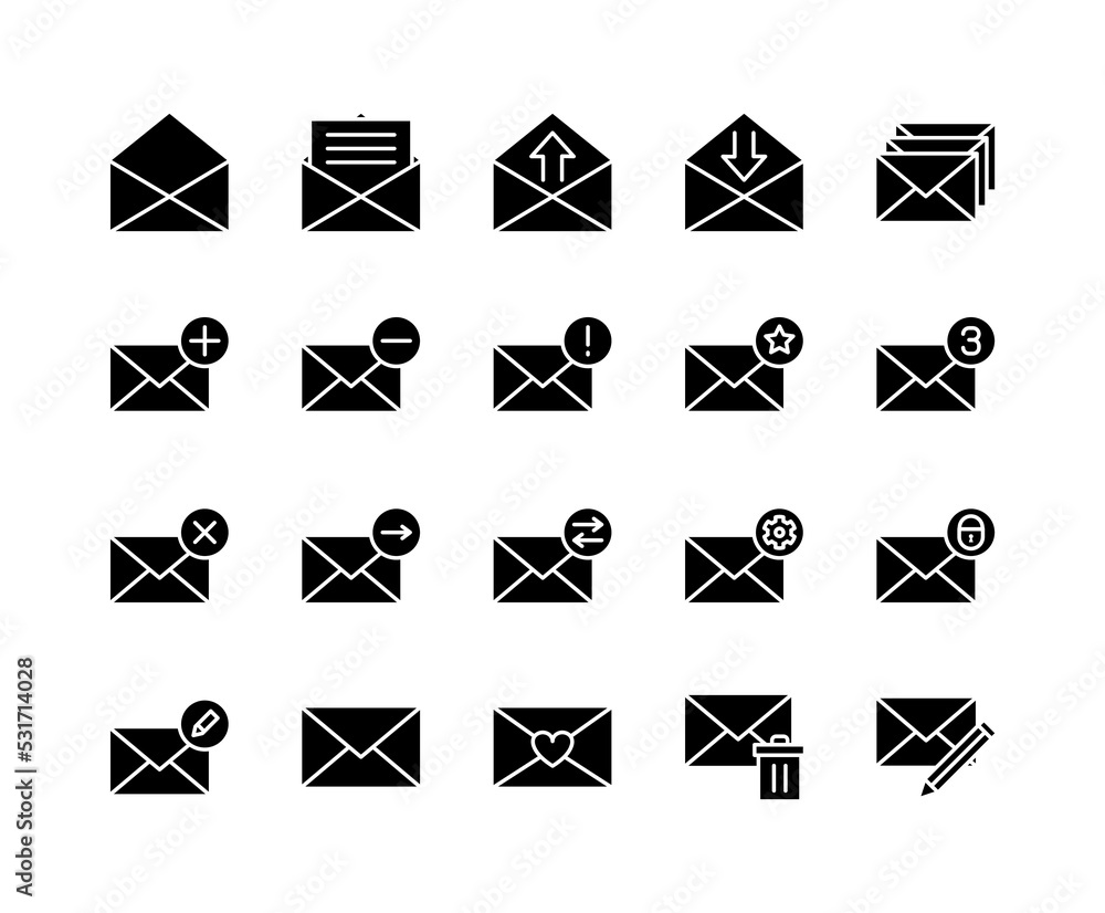 Email message flat line icons set. Contains such icons Post letter, envelope, note, mail. Simple flat vector illustration for web site or mobile app Email message flat line icons set. Contains such icons Post letter, envelope, note, mail. Simple flat vector illustration for web site or mobile app