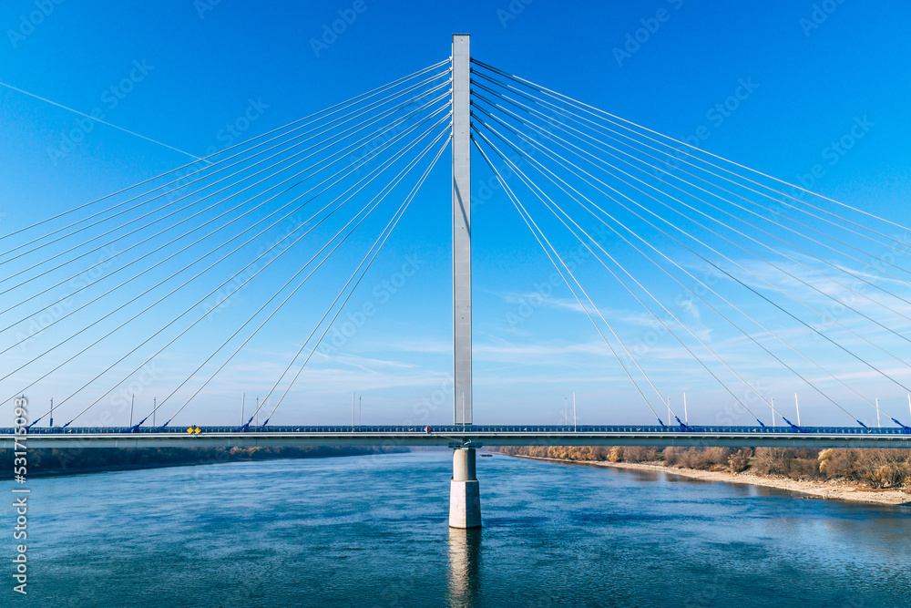 The new bridge Monostor between Slovakia and Hungary connecting the cities of Komarno and Komarom