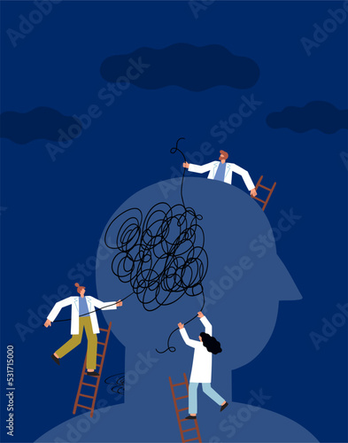 Psychology mental therapy session. Psychotherapy help concept. Flat vector illustration 