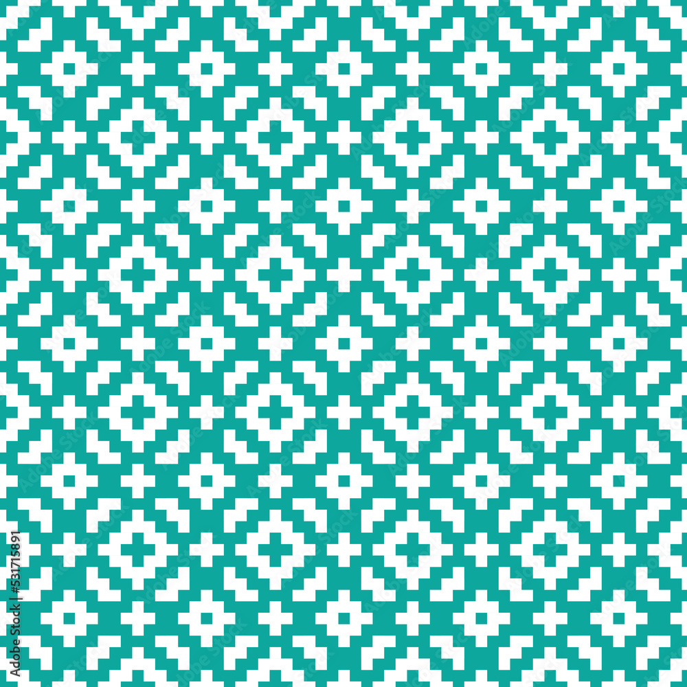 Green cross-stitch knitting pattern on white background. Green square dots on white backdrop. Monochrome fabric pattern design for sale. Knitting handicraft art. Green cross-stitch knitting pattern on white background. Green square dots on white backdrop. Monochrome fabric pattern design for sale. Knitting handicraft art.