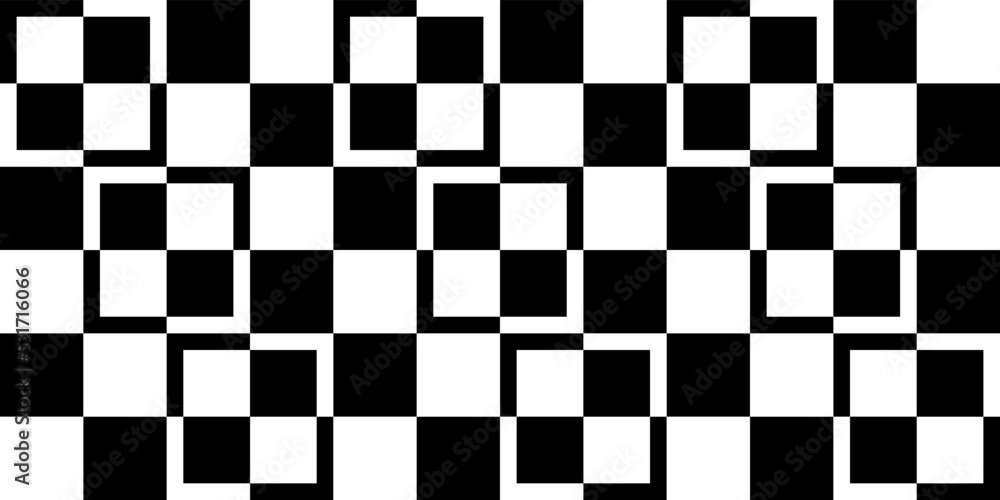 Fototapeta premium Abstract black and white checkerboard pattern with windows inside four cells. Editable design element for prints, decoration, textile, digital.