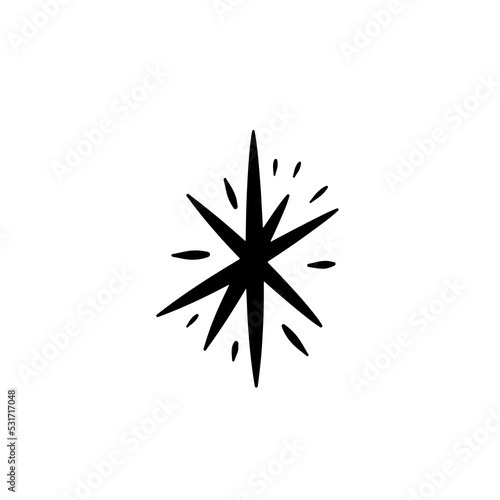 Hand drawn stars icon on white background for decoration design. Doodle vector illustration. Winter elements for Christmas and New Year