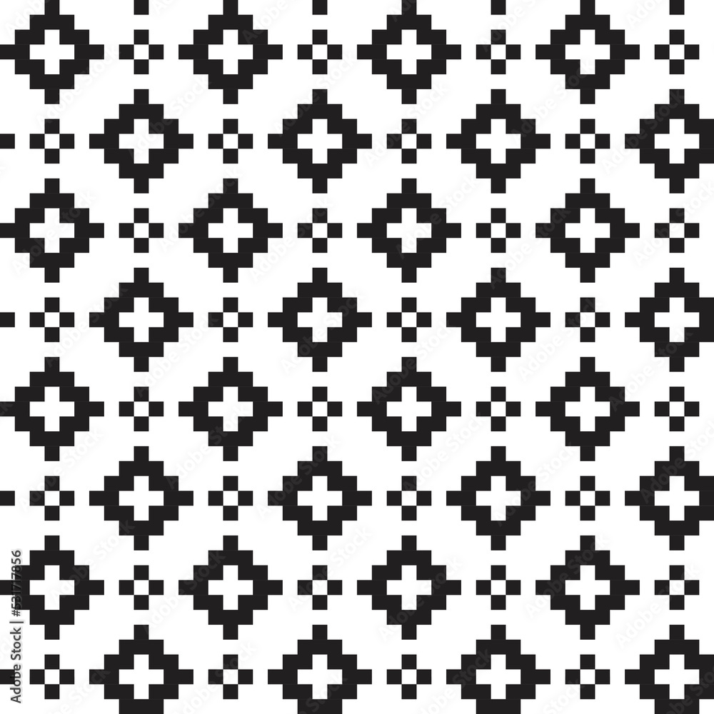 Black cross-stitch knitting pattern on white background. Black square dots on white backdrop. Fabric pattern design for sale. Knitting handicraft art. Black cross-stitch knitting pattern on white background. Black square dots on white backdrop. Fabric pattern design for sale. Knitting handicraft art.