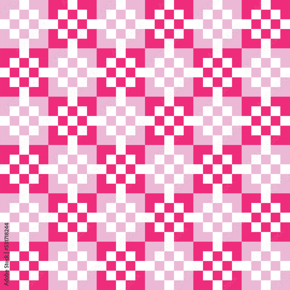 Fototapeta premium White square dots on pink checker pattern background.