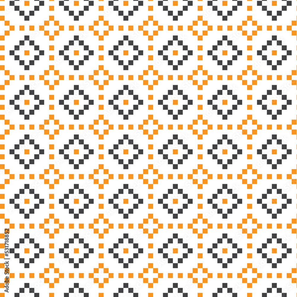 Black and orange cross-stitch knitting pattern on white background. Black and orange square dots on white backdrop. Halloween color theme fabric pattern design for sale. Knitting handicraft art. Black and orange cross-stitch knitting pattern on white background. Black and orange square dots on white backdrop. Halloween color theme fabric pattern design for sale. Knitting handicraft art.