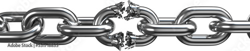 Image of broken weak link in shiny silver industrial welded chain photo