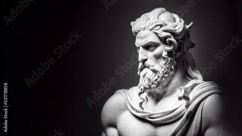 Illustration of a Renaissance marble statue of Hades. He is the king of the underworld, God of the dead and riches, Hades in Greek mythology, known as Pluto in Roman mythology. photo