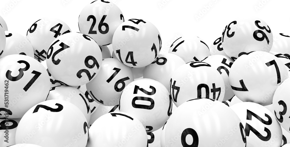 Fototapeta premium Image of pile of white numbered lottery or bingo balls