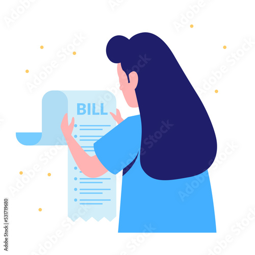 Woman holding bill paper expense for online shopping financial