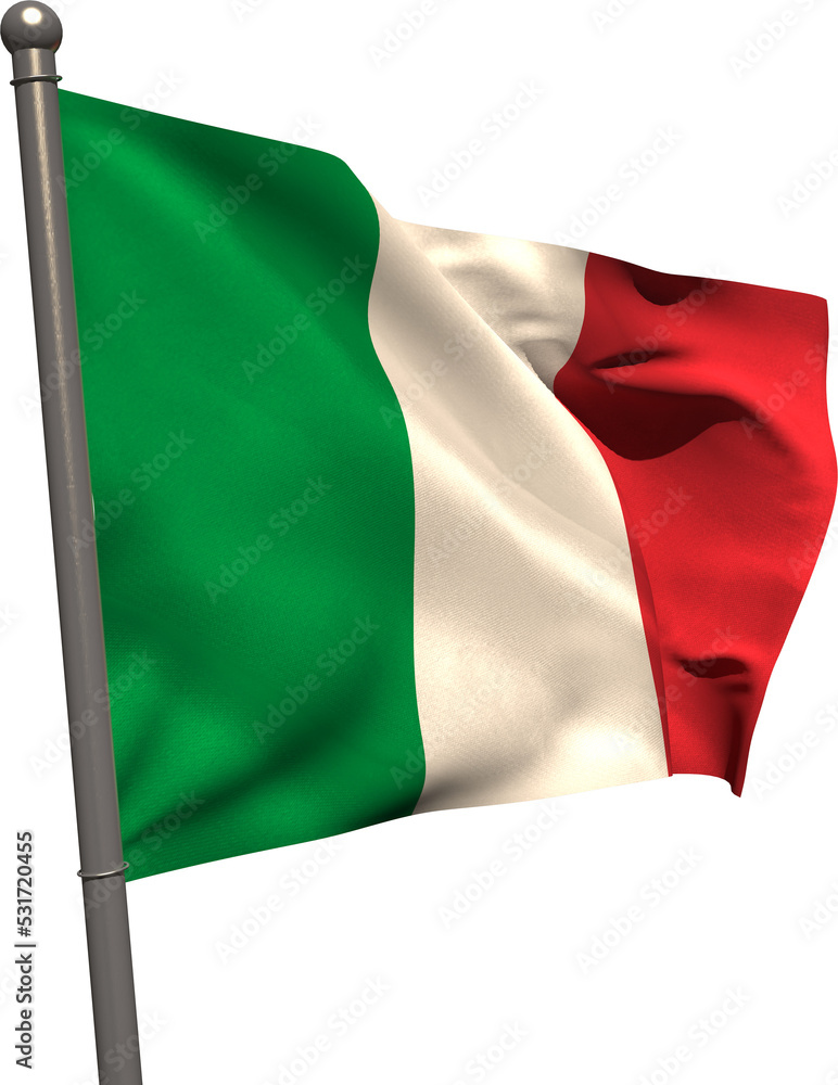 Vertical image of the flag of italy waving on metal flagpole Vertical image of the flag of italy waving on metal flagpole