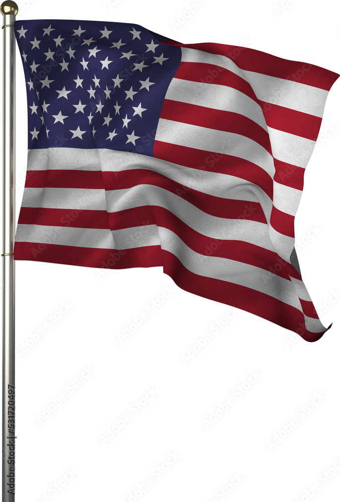Fototapeta premium Vertical image of the stars and stripes flag of america waving on metal flagpole